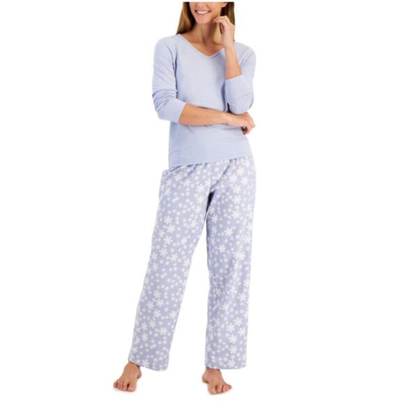 Charter Club V-Neck T-Shirt & Flannel Pants Pajama Set Zen Blue Snowflake XS - Picture 1 of 1